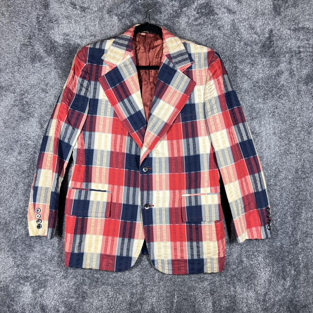 Vintage Cricketeer Sport Coat Mens 38 Red Plaid Cotton Single-Breasted Notch